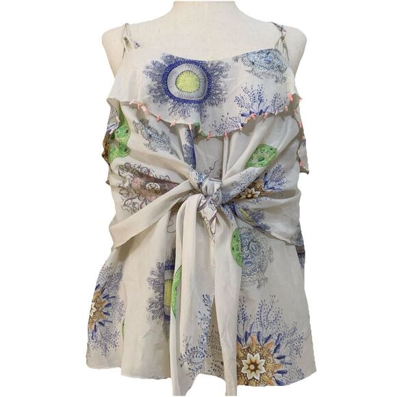 Leifsdottir Anthropologie Tiered Silk Top Embellished Tank Shirt‎ Size 8 - Picture 1 of 8